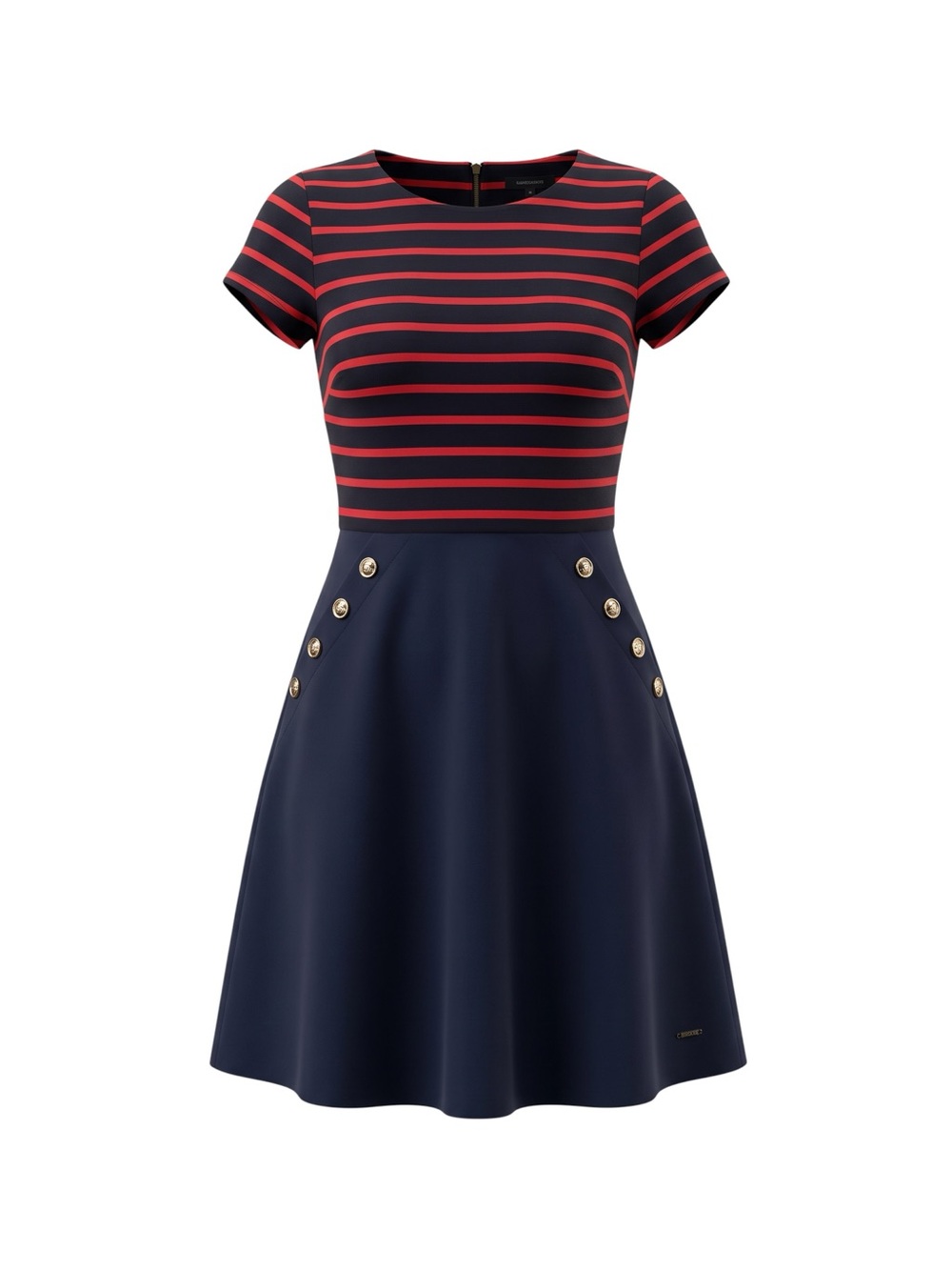 Tommy Hilfiger Dress Size 6 Navy Red Striped Fit & Flare Nautical Gold Buttons
